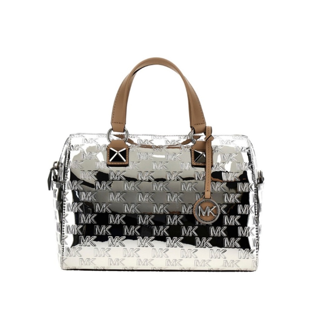 Michael Kors Medium Grayson Logo Embossed Patent Satchel